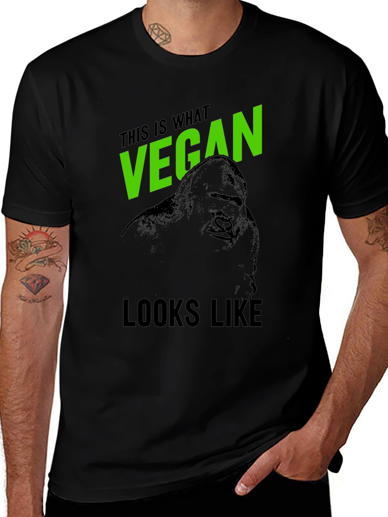 Vegan Gorilla Graphic T-Shirt - Black Crew Neck Tee