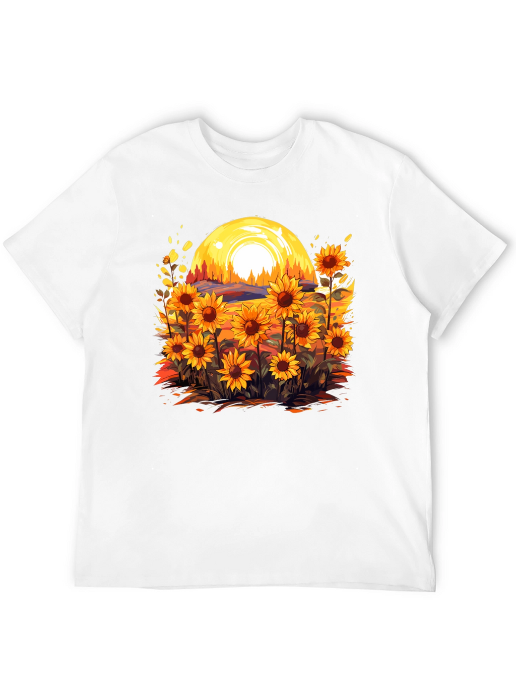 Sunflower Field Graphic Tee - Black Cotton Blend