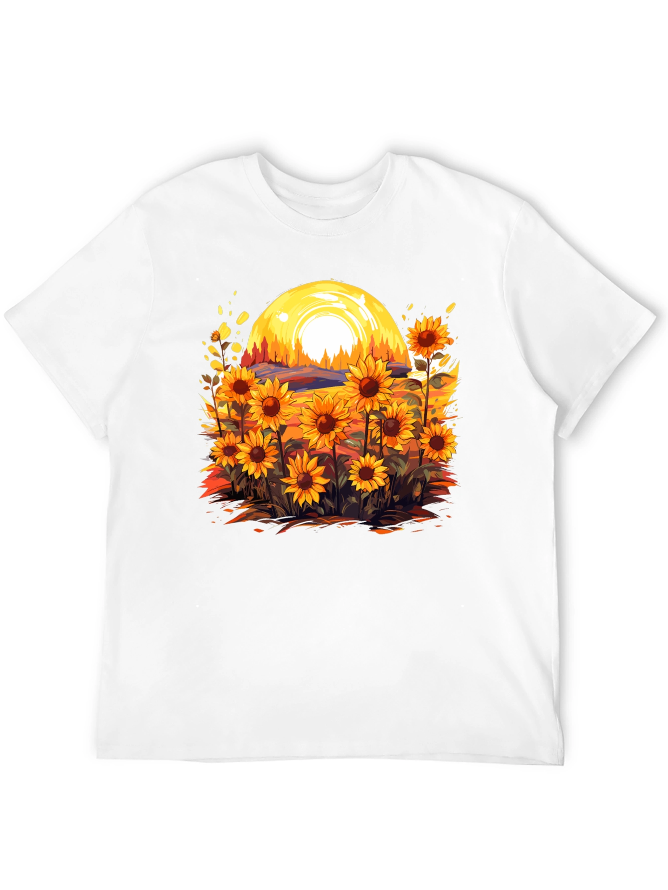 Sunflower Field Graphic Tee - Black Cotton Blend