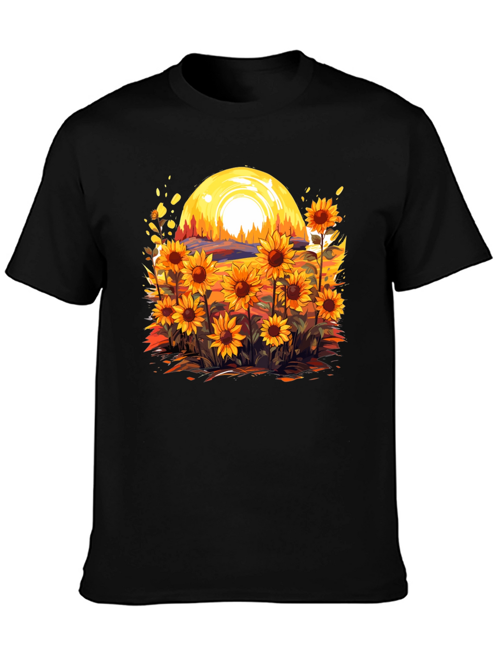 Sunflower Field Graphic Tee - Black Cotton Blend