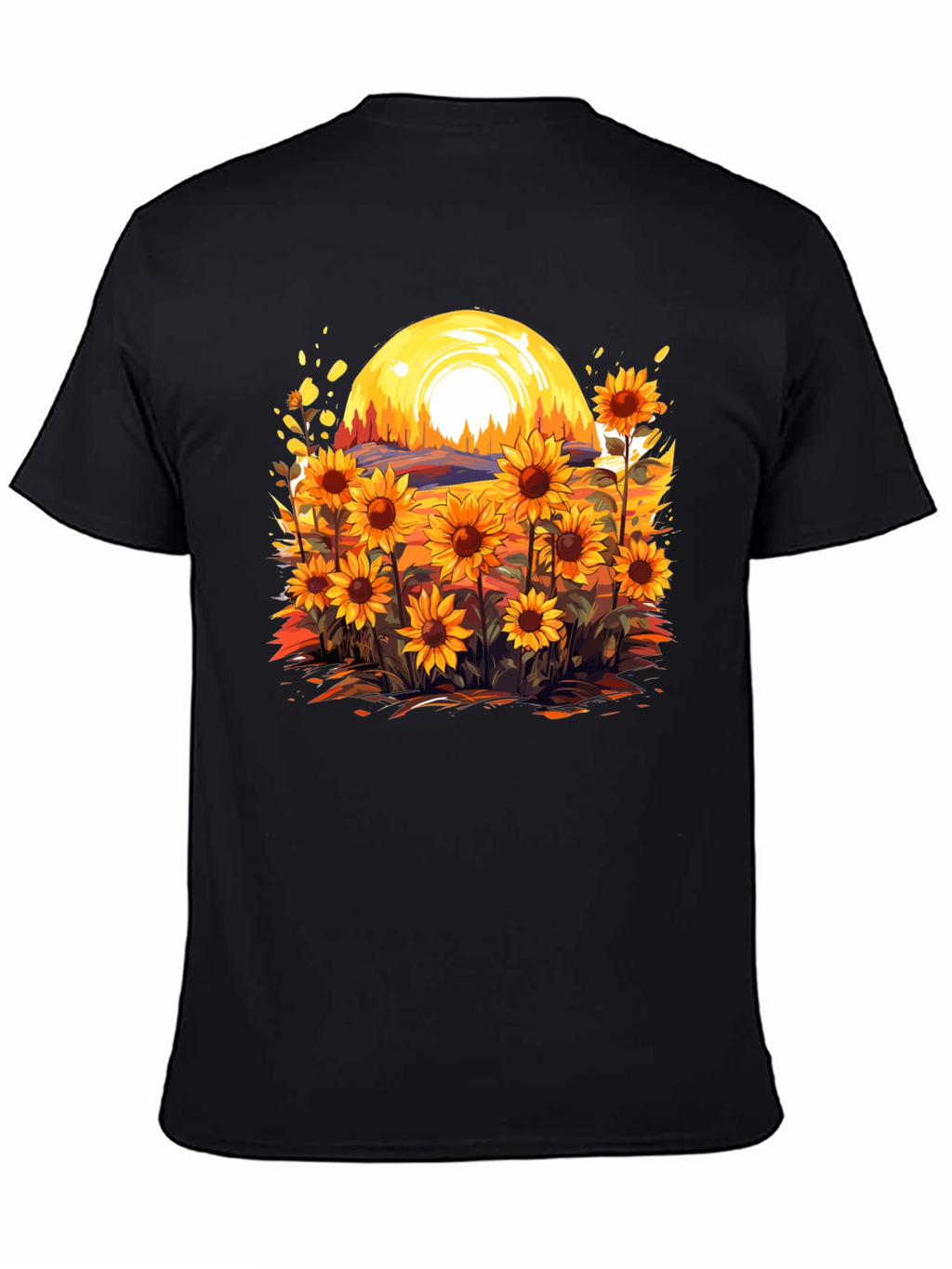 Sunflower Field Graphic Tee - Black Cotton Blend