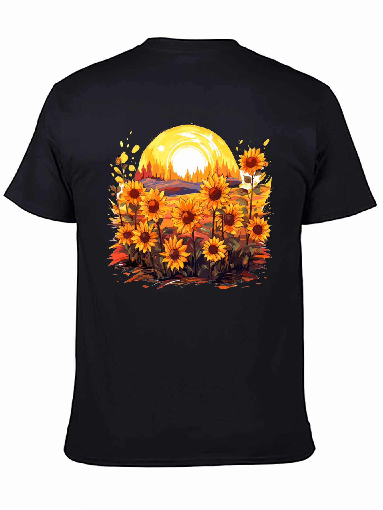 Sunflower Field Graphic Tee - Black Cotton Blend