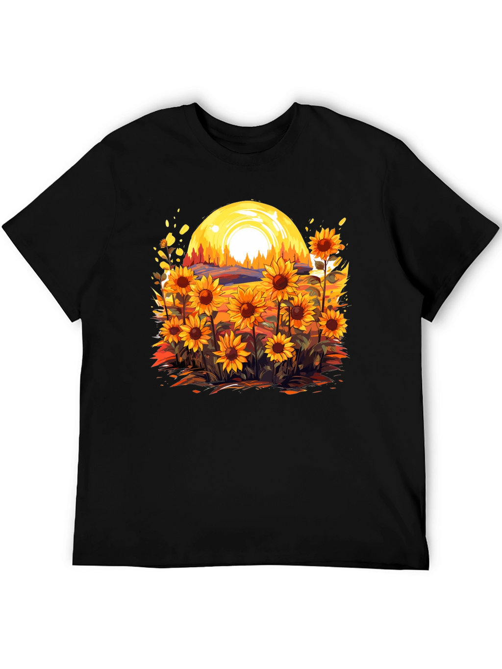 Sunflower Field Graphic Tee - Black Cotton Blend