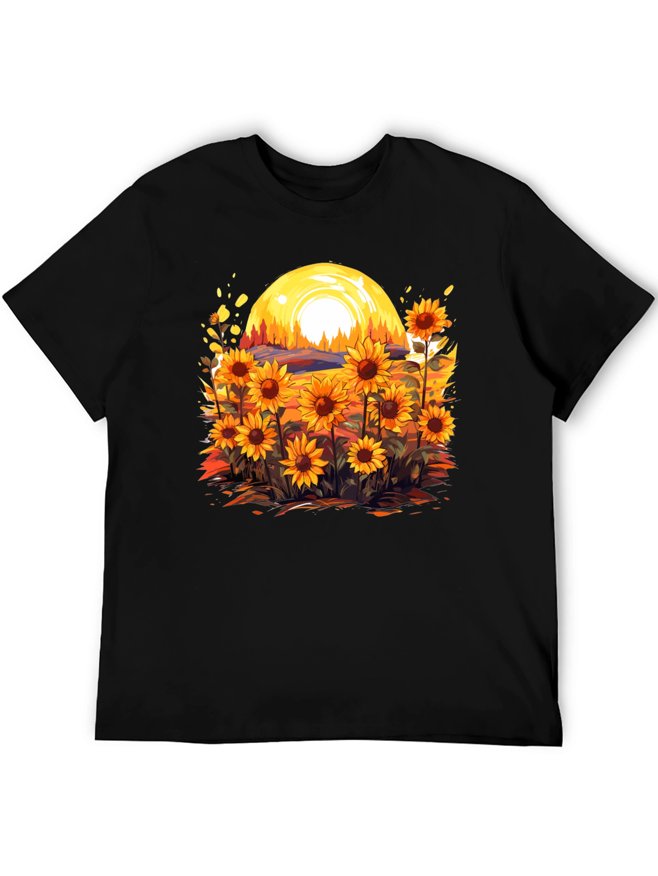 Sunflower Field Graphic Tee - Black Cotton Blend