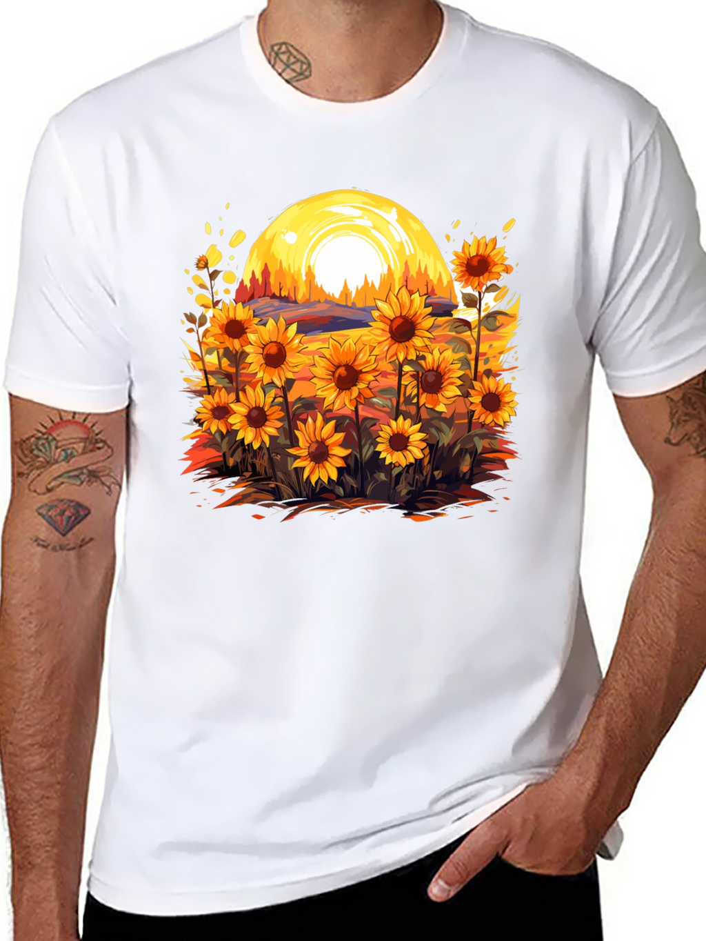 Sunflower Field Graphic Tee - Black Cotton Blend