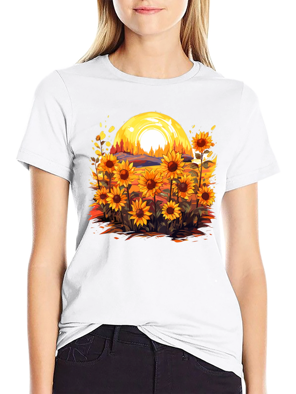 Sunflower Field Graphic Tee - Black Cotton Blend