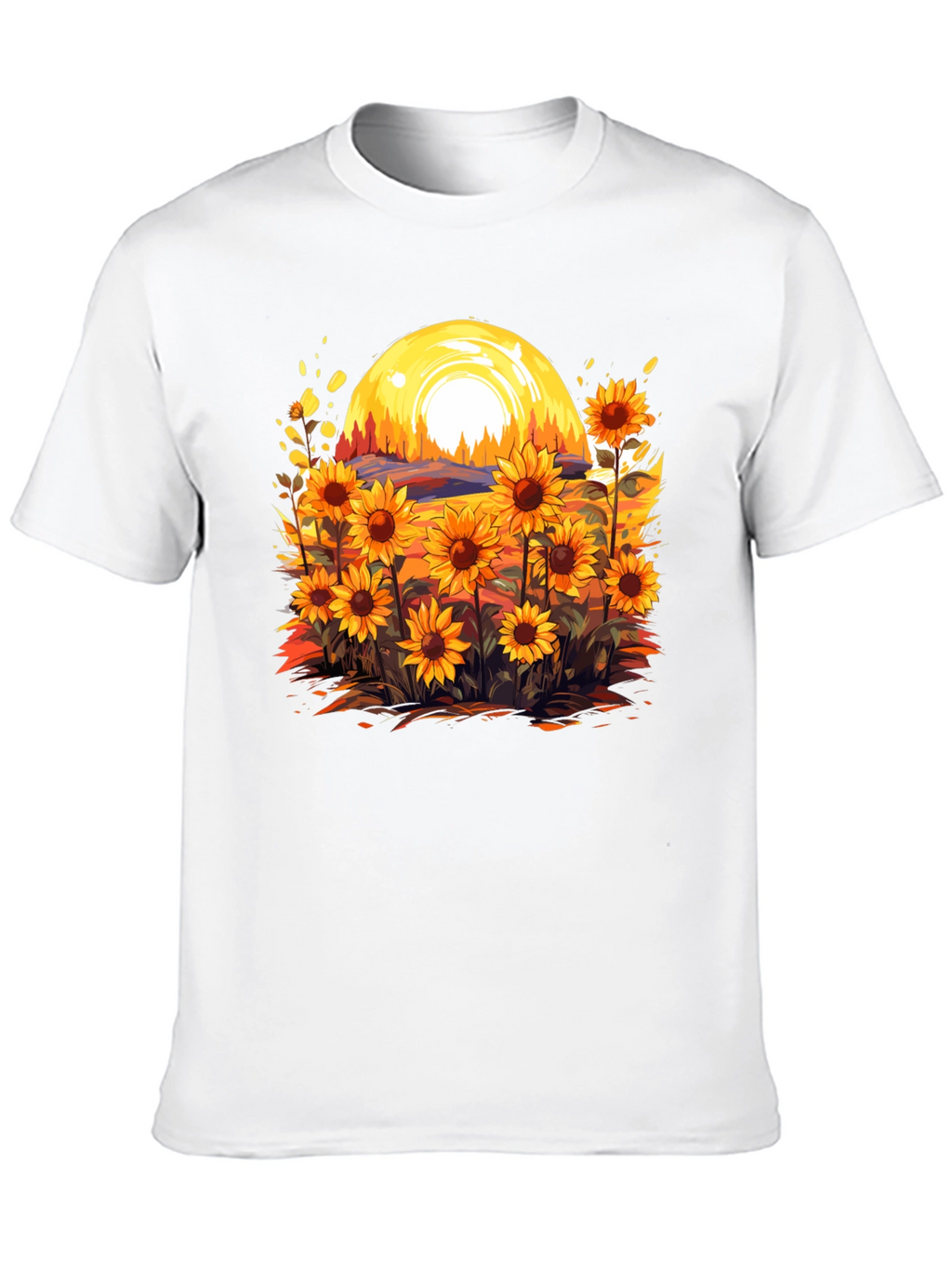 Sunflower Field Graphic Tee - Black Cotton Blend