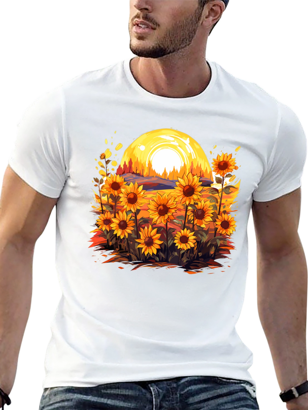 Sunflower Field Graphic Tee - Black Cotton Blend