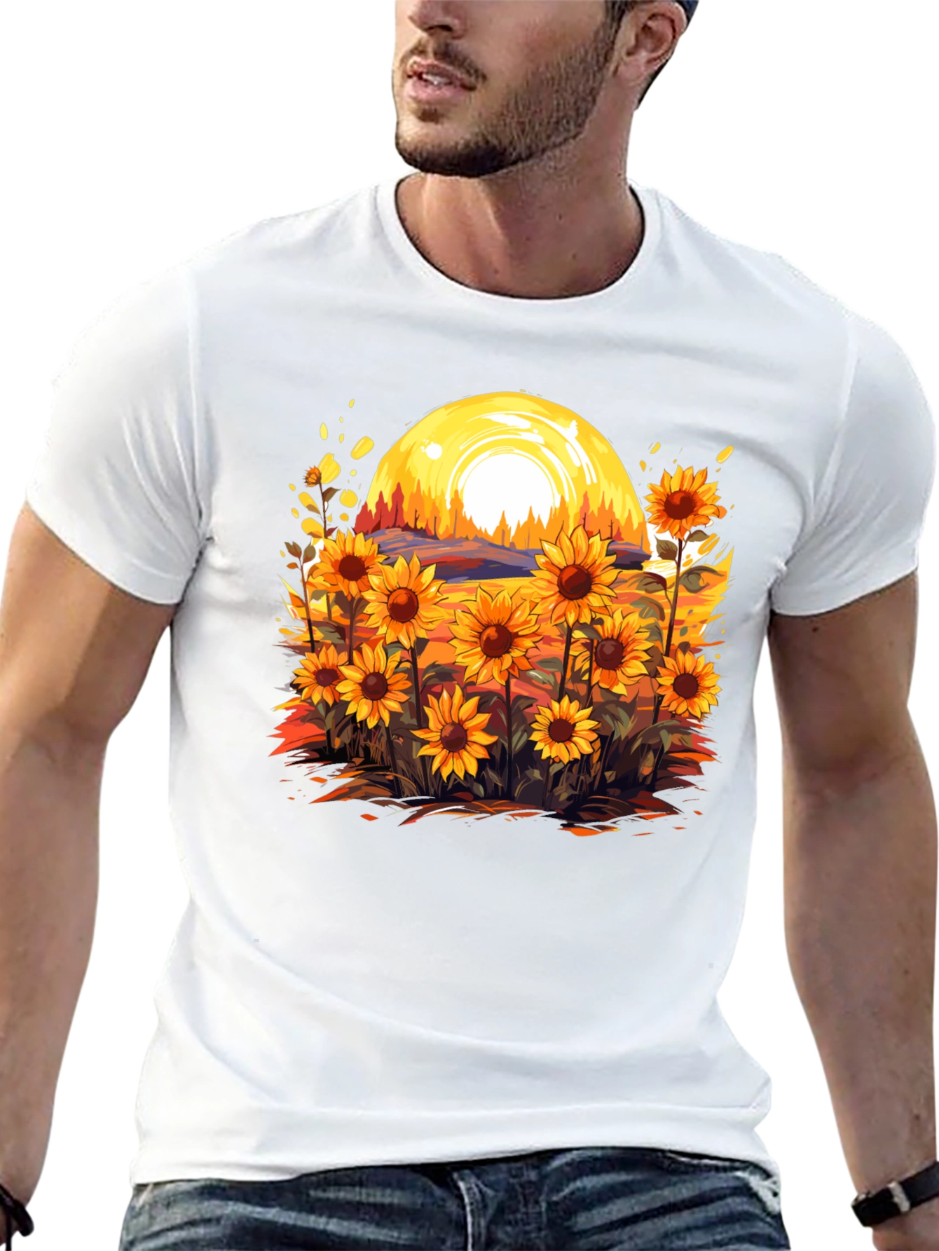 Sunflower Field Graphic Tee - Black Cotton Blend