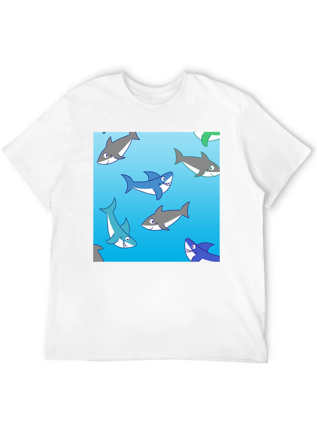 Cartoon Shark Pattern Black Cotton Tee