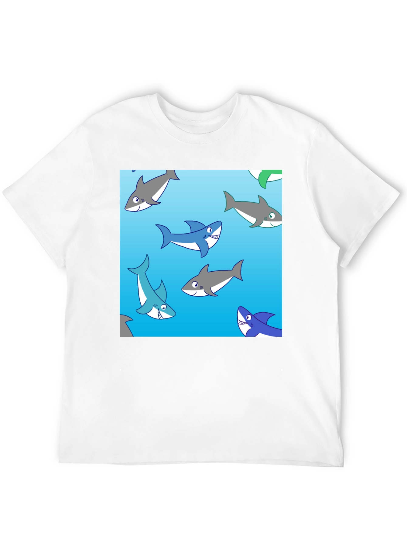 Cartoon Shark Pattern Black Cotton Tee