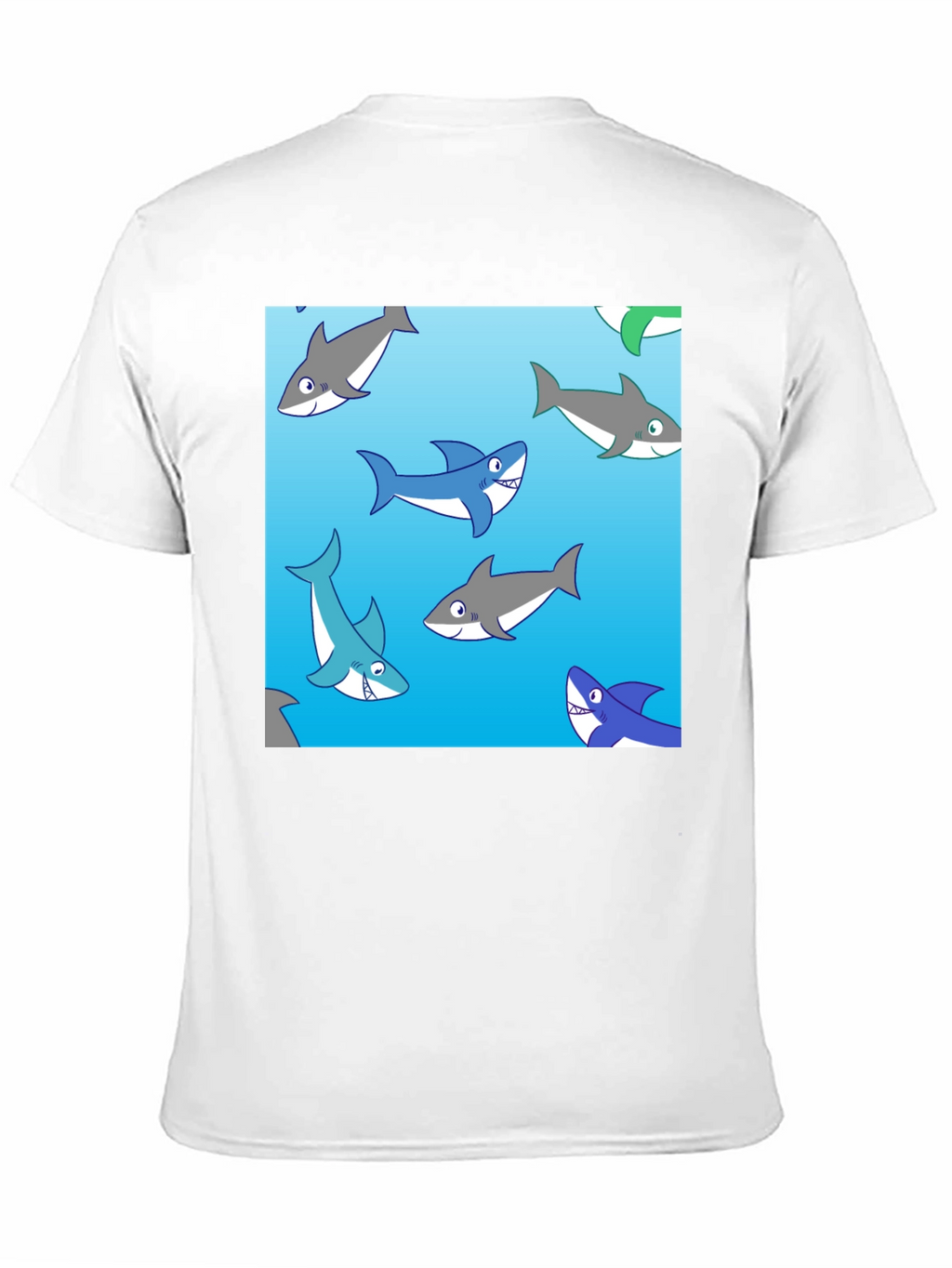 Cartoon Shark Pattern Black Cotton Tee