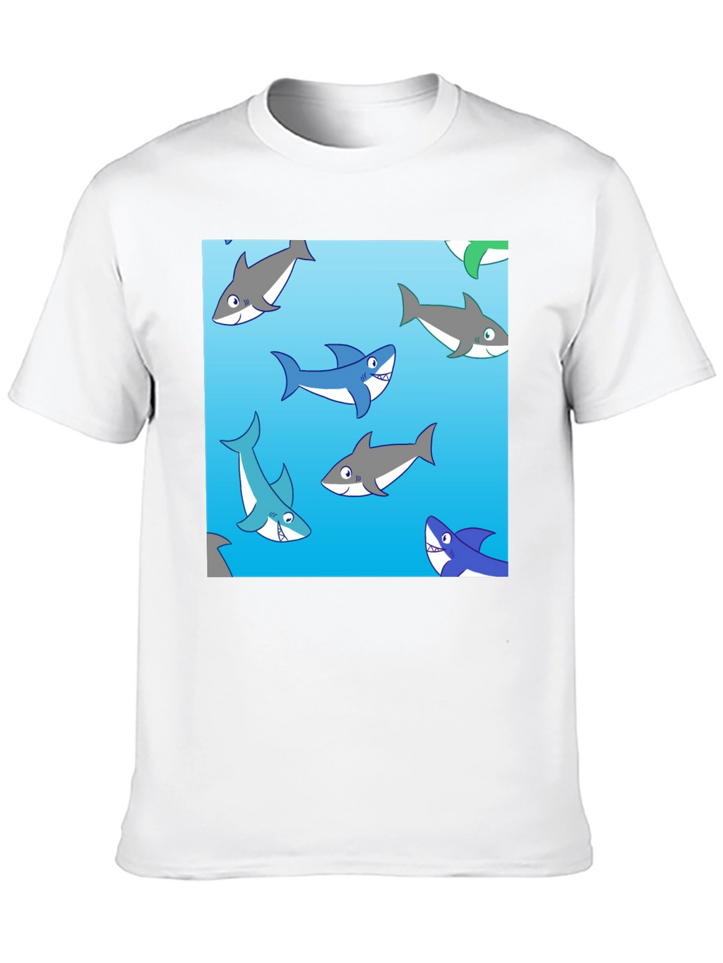 Cartoon Shark Pattern Black Cotton Tee