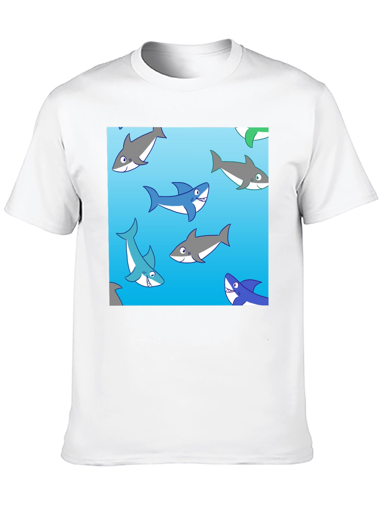 Cartoon Shark Pattern Black Cotton Tee