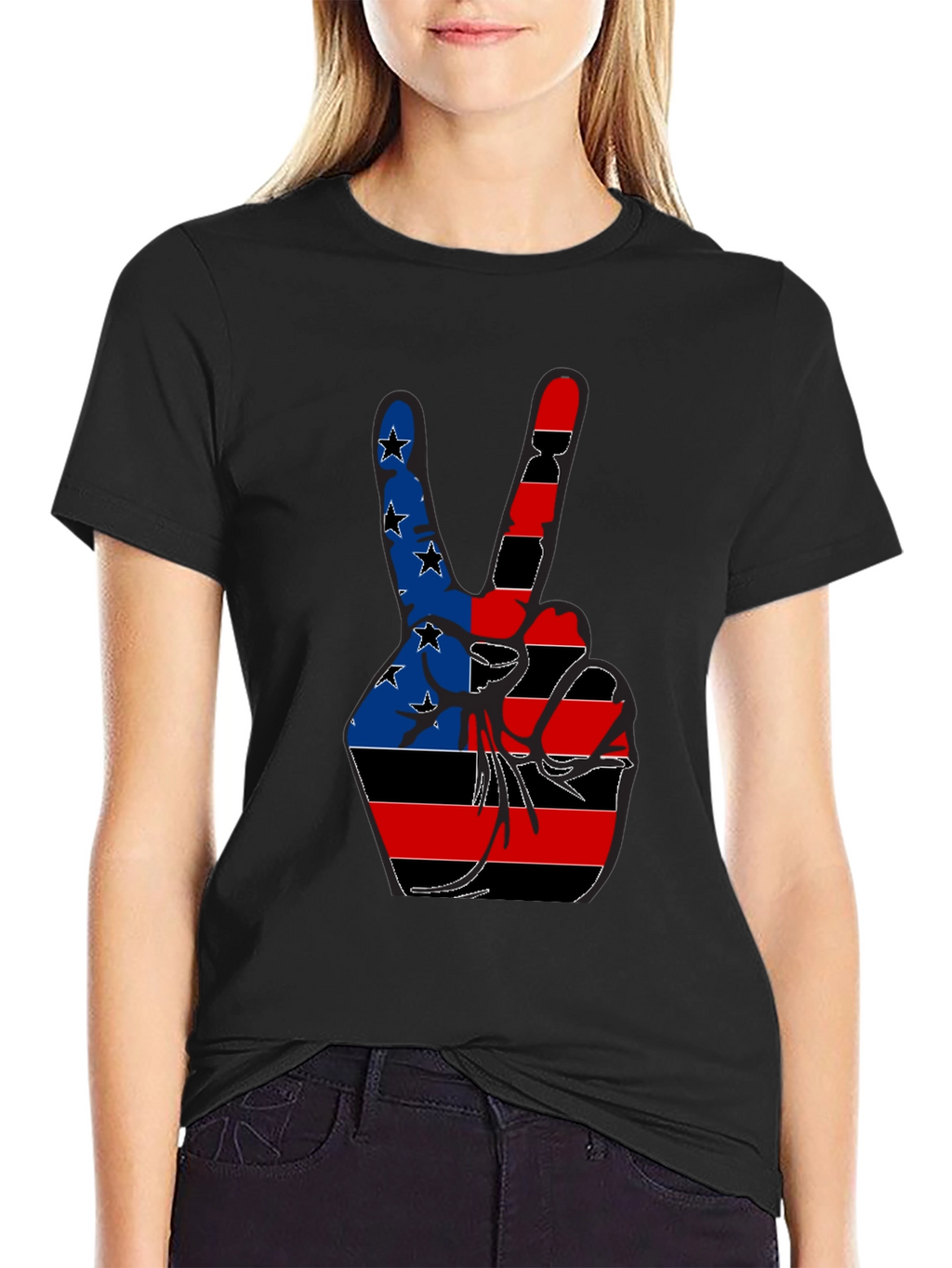 Patriotic Peace Sign Graphic Tee - Black