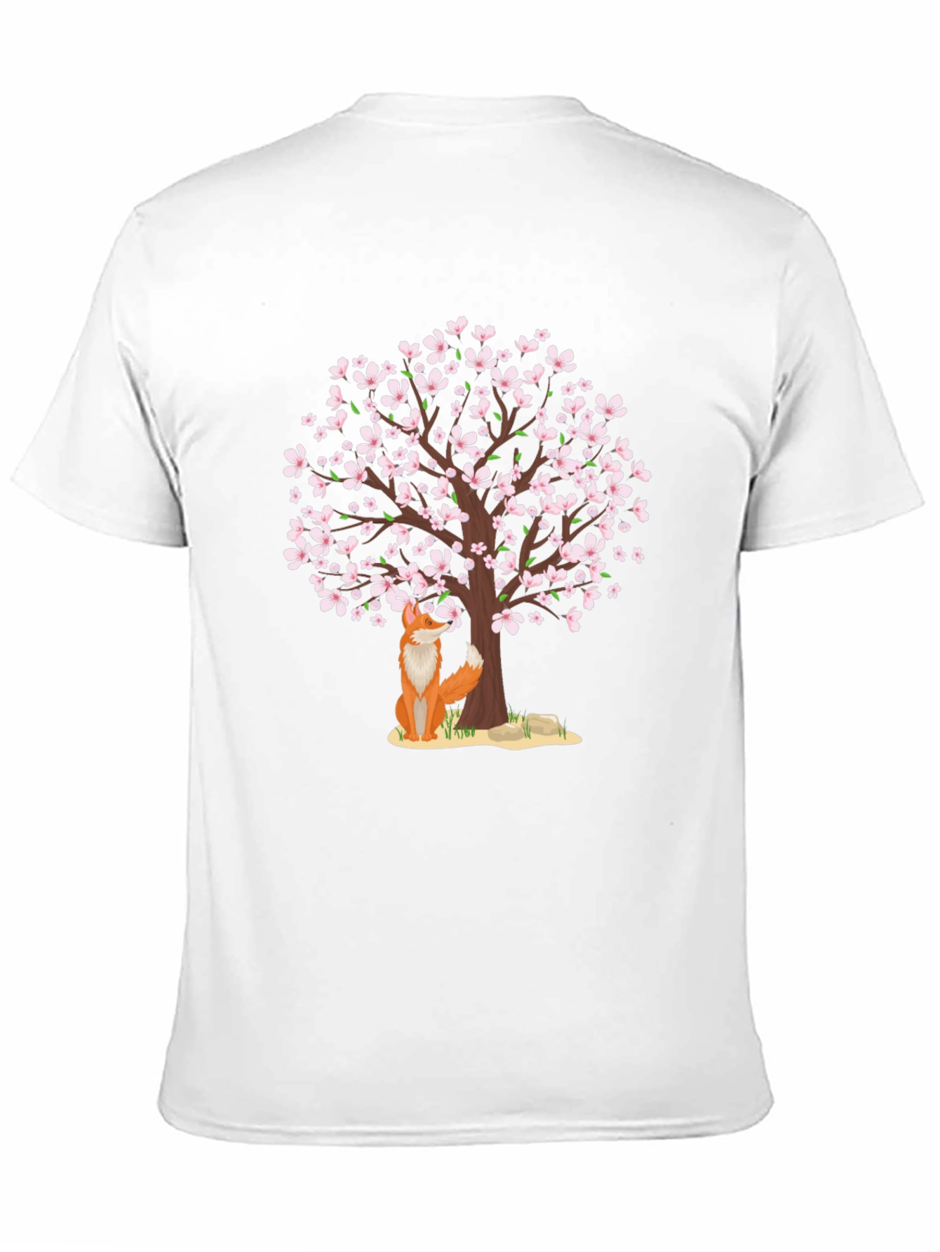 Fox Under Cherry Blossom Tree Black T-Shirt