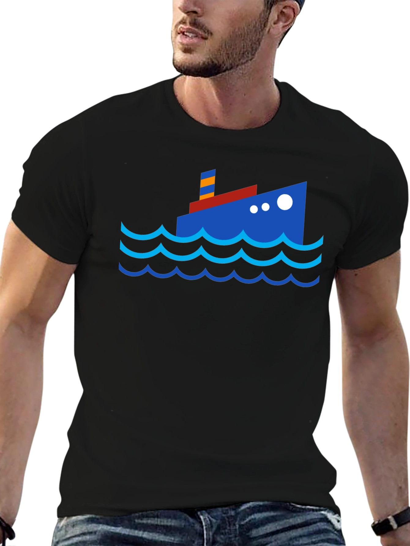 Cartoon Ship Graphic Tee - Black