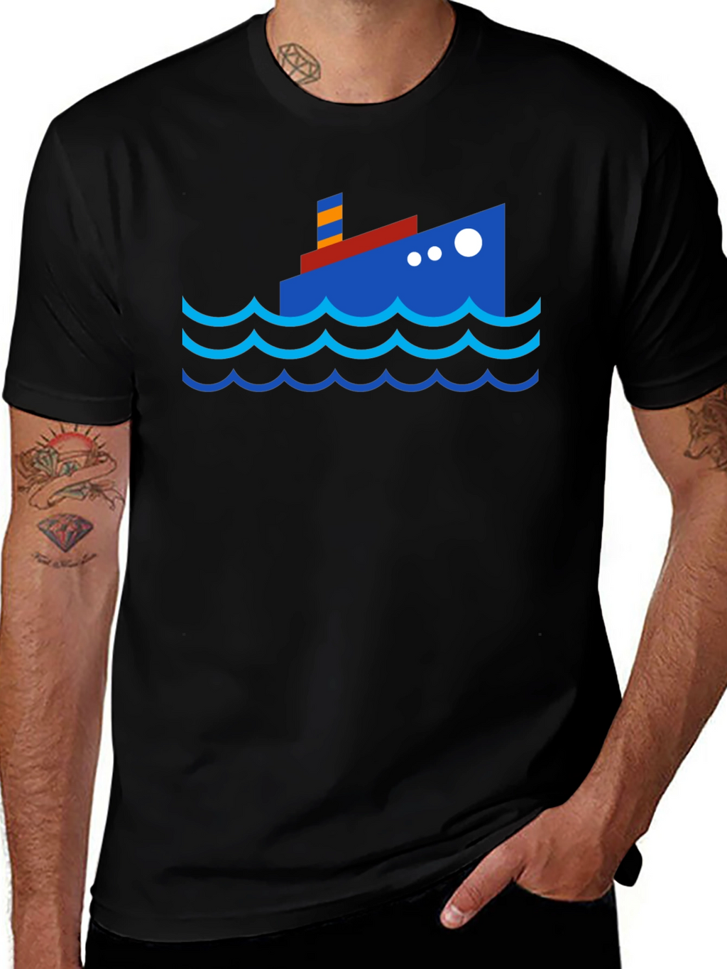 Cartoon Ship Graphic Tee - Black