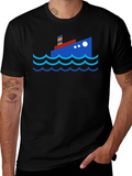 Cartoon Ship Graphic Tee - Black