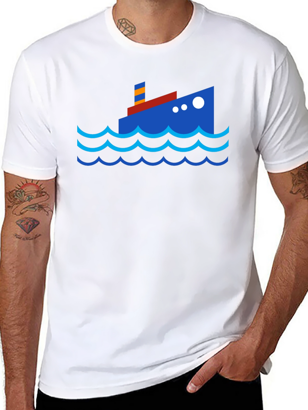Cartoon Ship Graphic Tee - Black