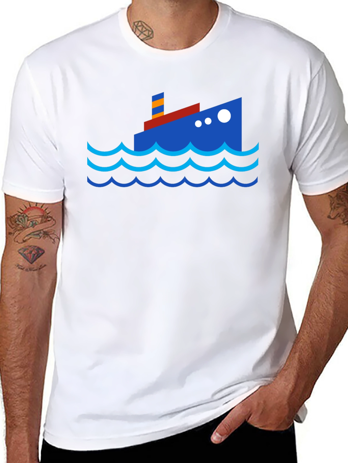 Cartoon Ship Graphic Tee - Black