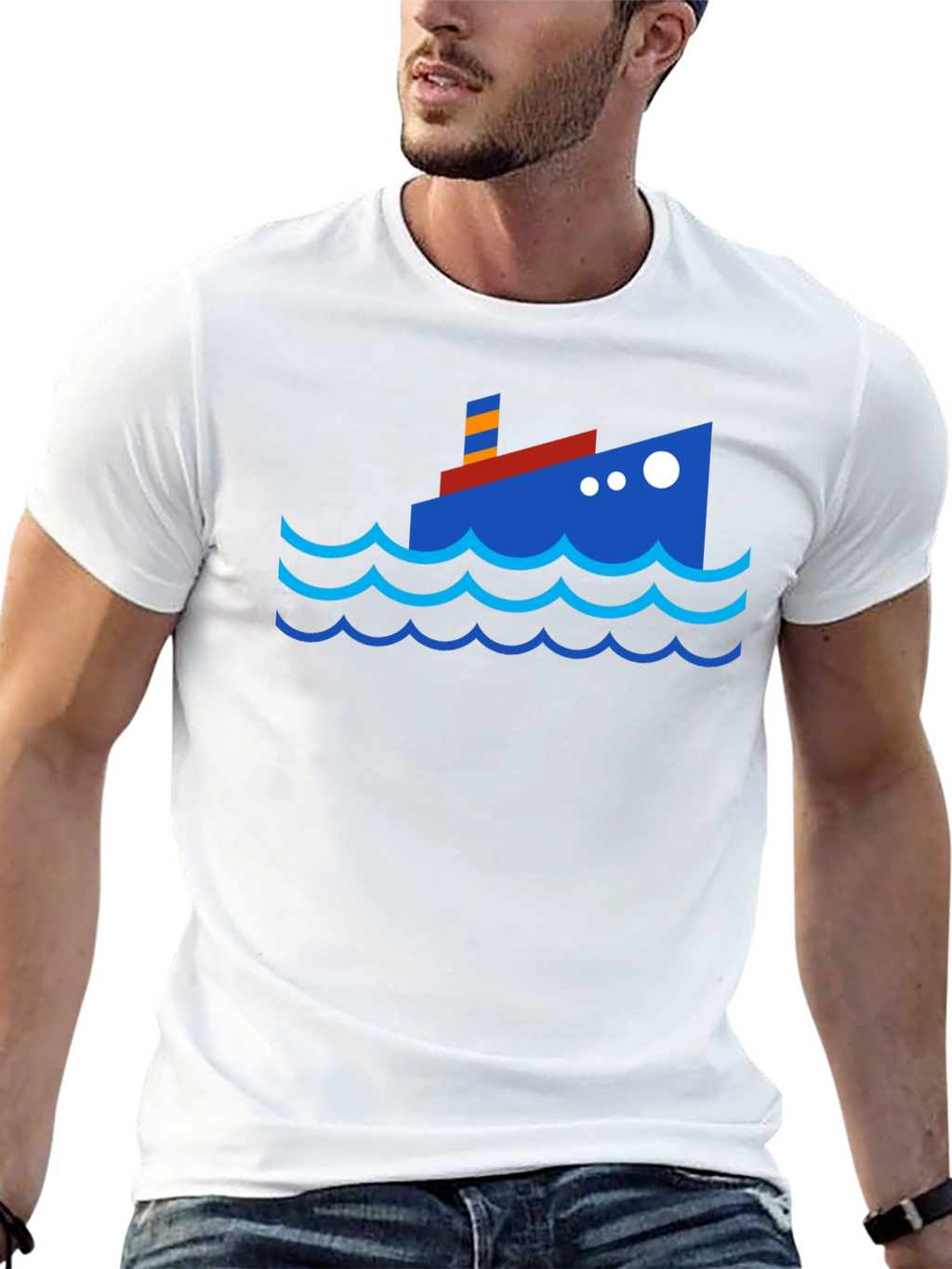 Cartoon Ship Graphic Tee - Black