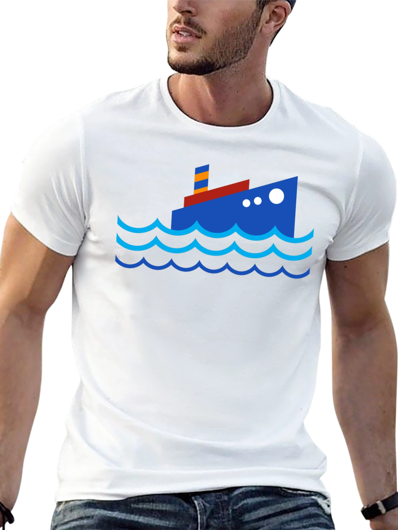 Cartoon Ship Graphic Tee - Black