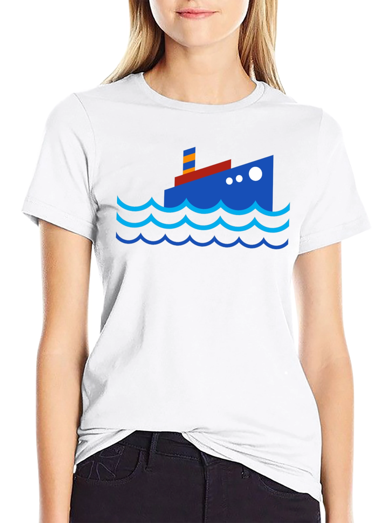 Cartoon Ship Graphic Tee - Black