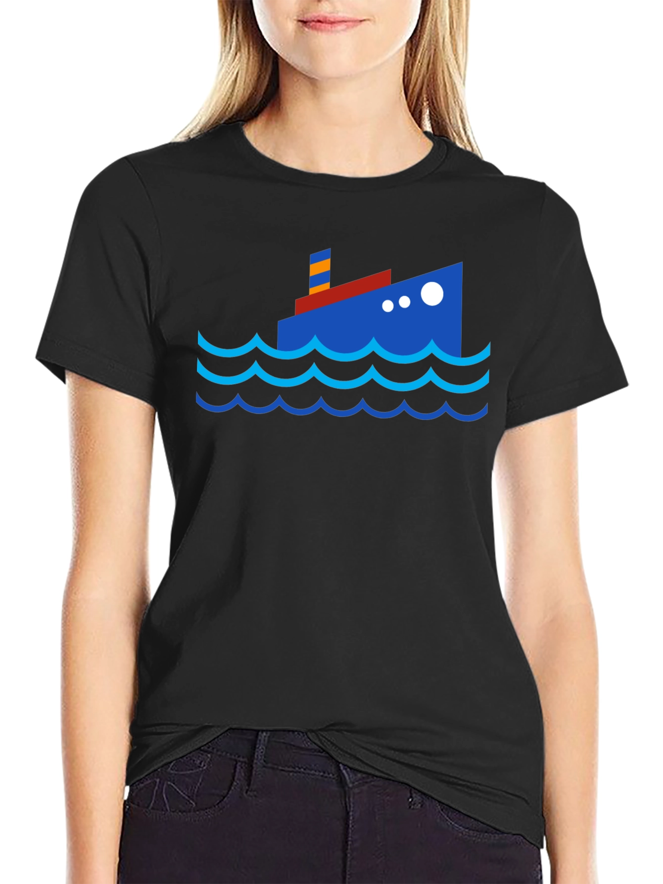 Cartoon Ship Graphic Tee - Black