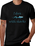 I Dive With Sharks Black Graphic Tee