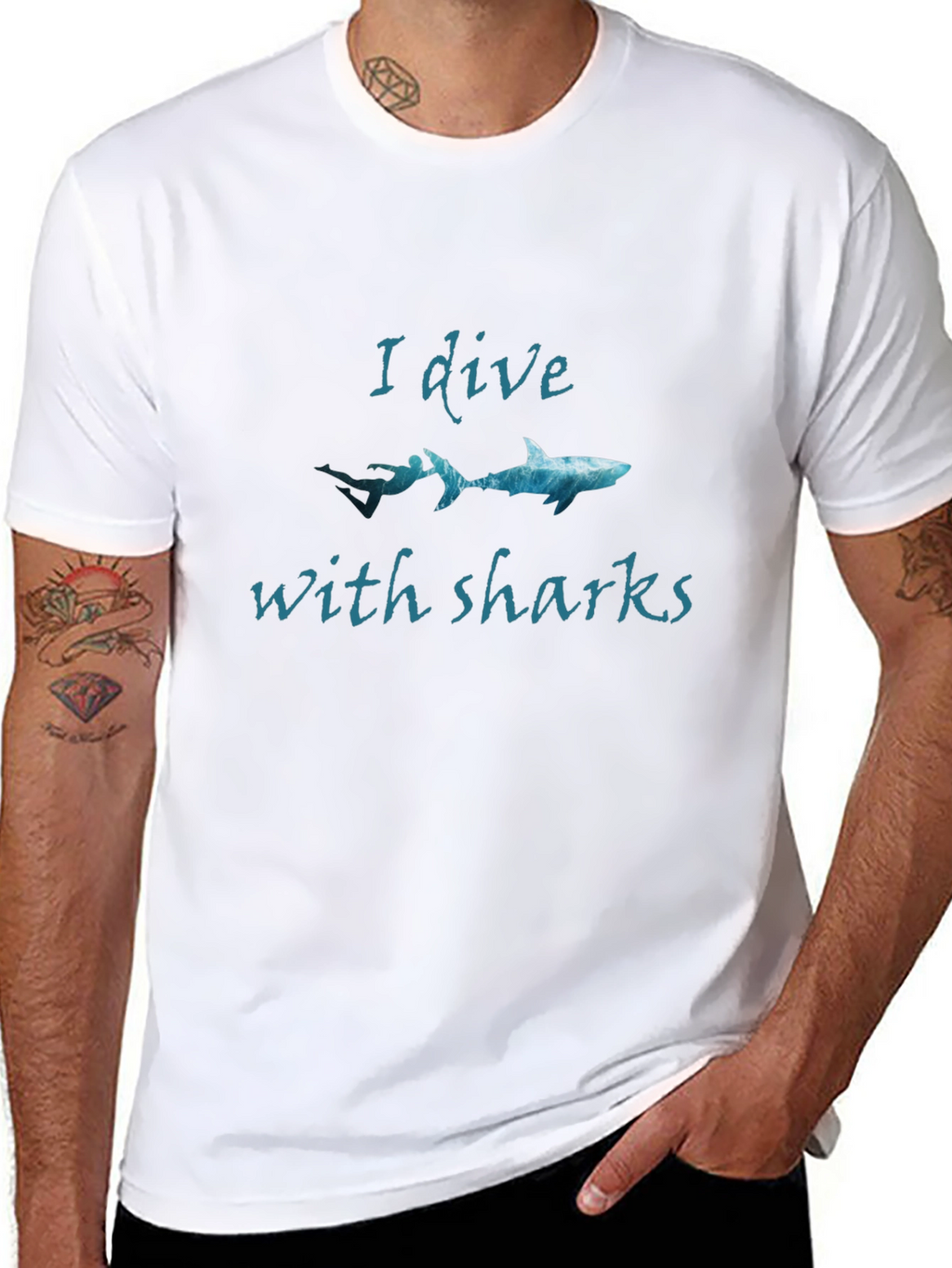 I Dive With Sharks Black Graphic Tee
