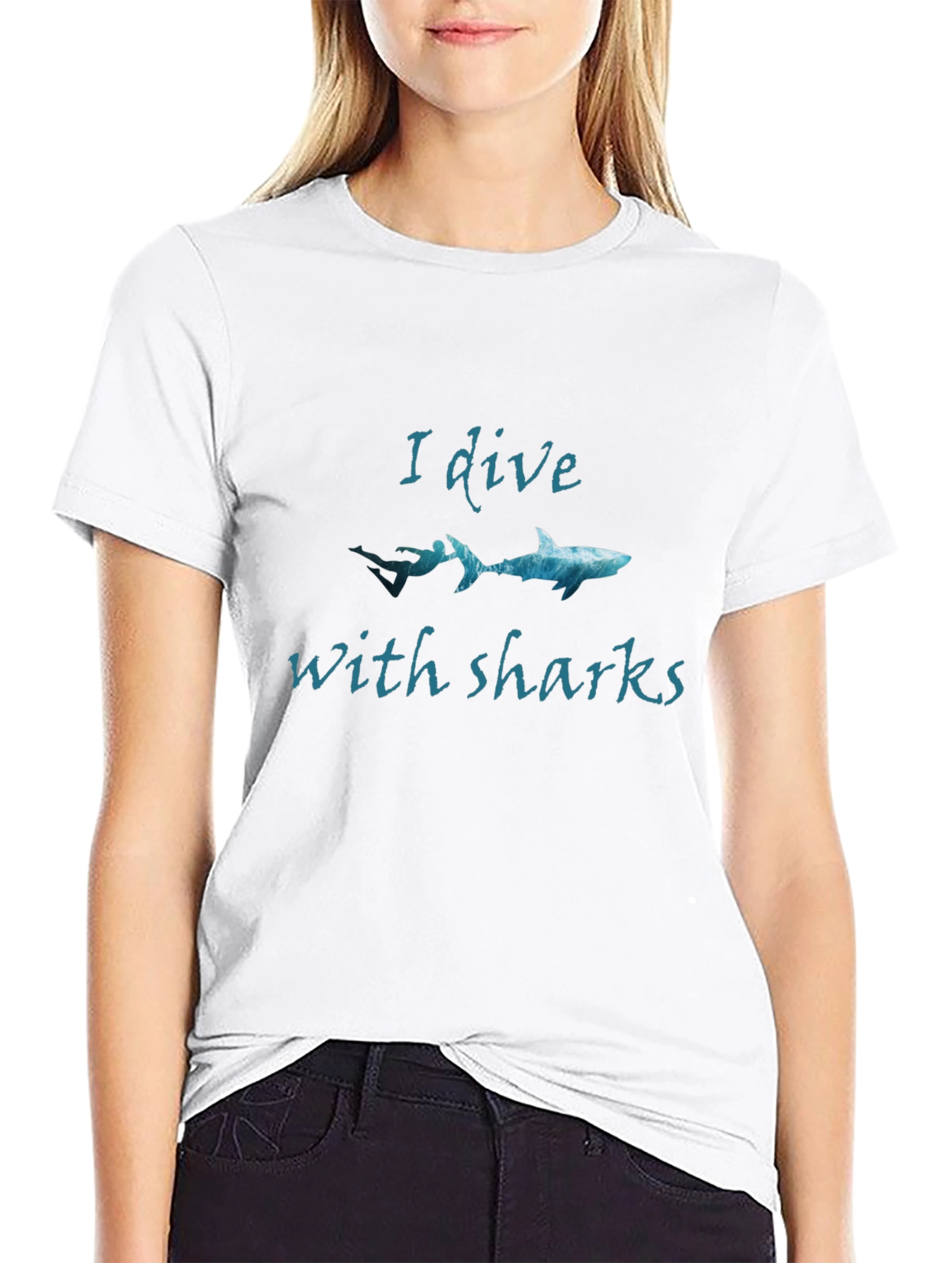 I Dive With Sharks Black Graphic Tee