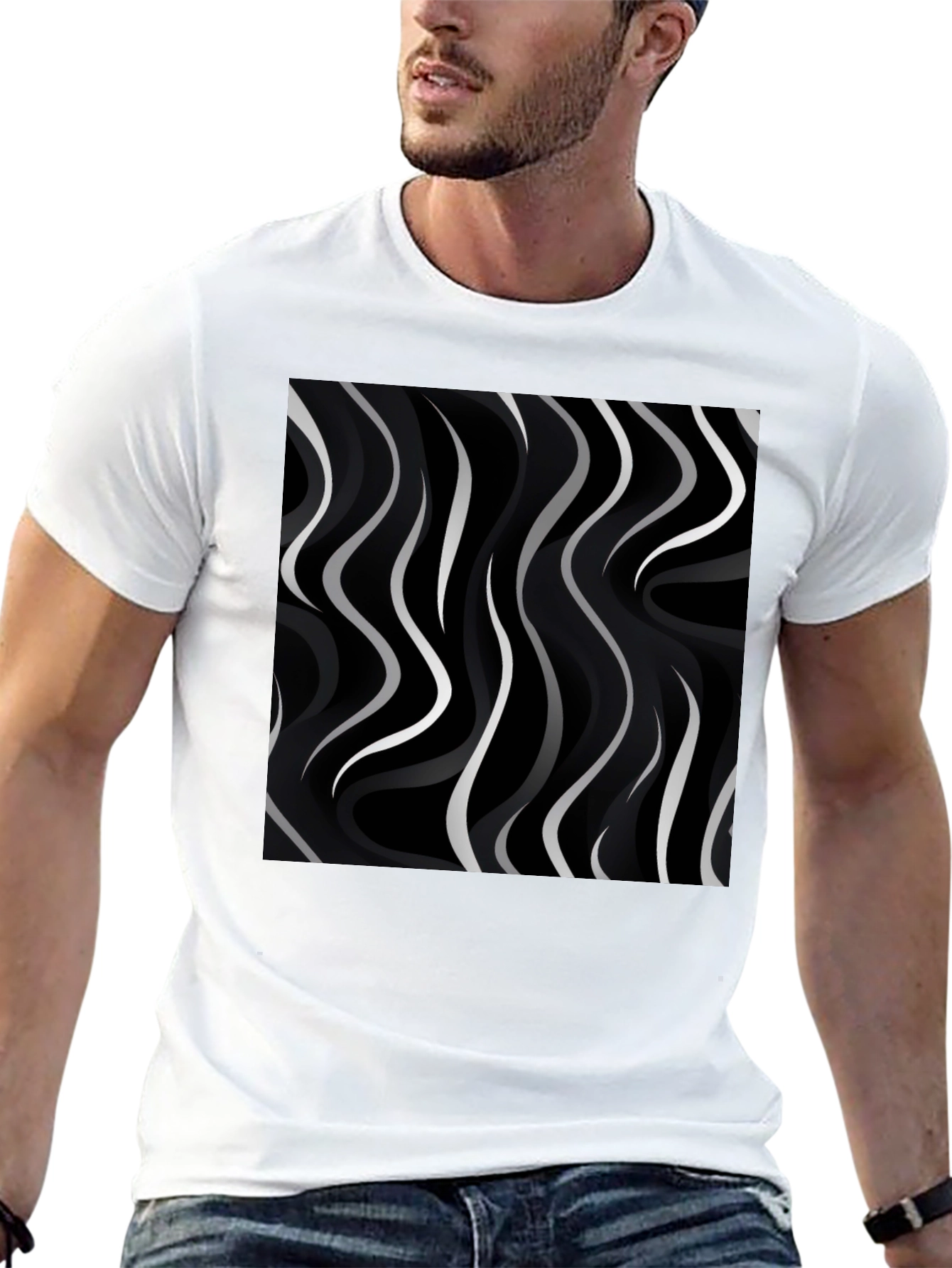 Abstract Wave Pattern Black Tee - Modern Graphic Shirt