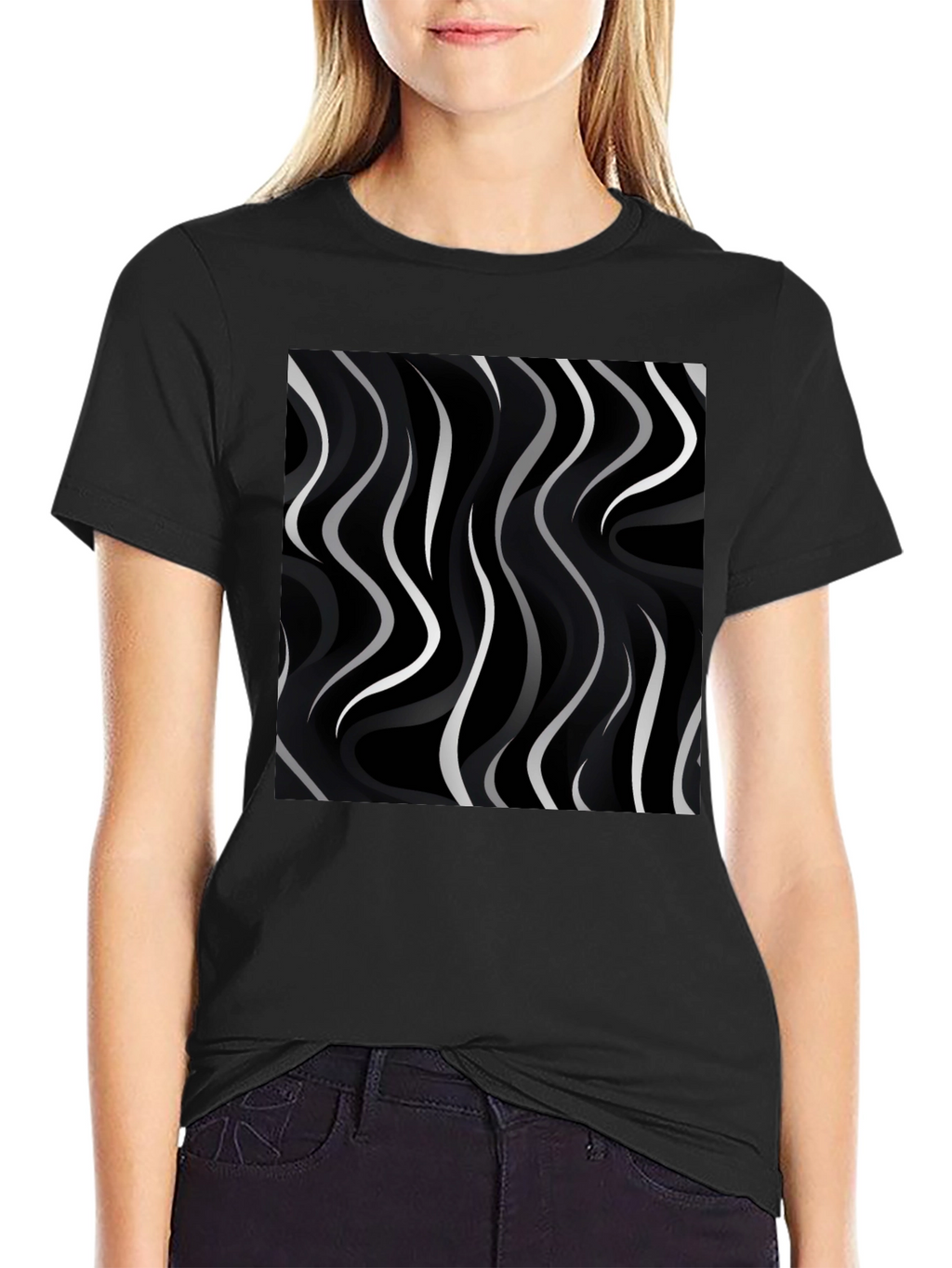 Abstract Wave Pattern Black Tee - Modern Graphic Shirt