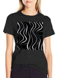 Abstract Wave Pattern Black Tee - Modern Graphic Shirt