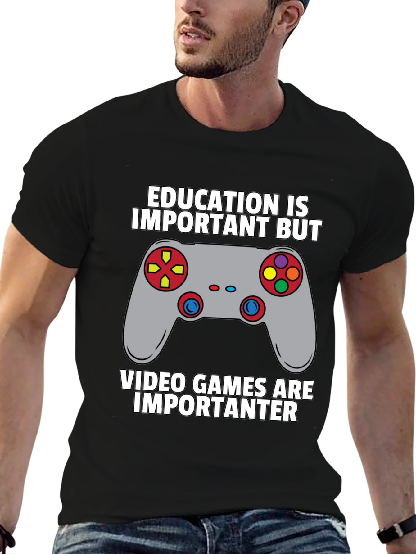 Funny Gamer T-Shirt - Education vs. Video Games Tee