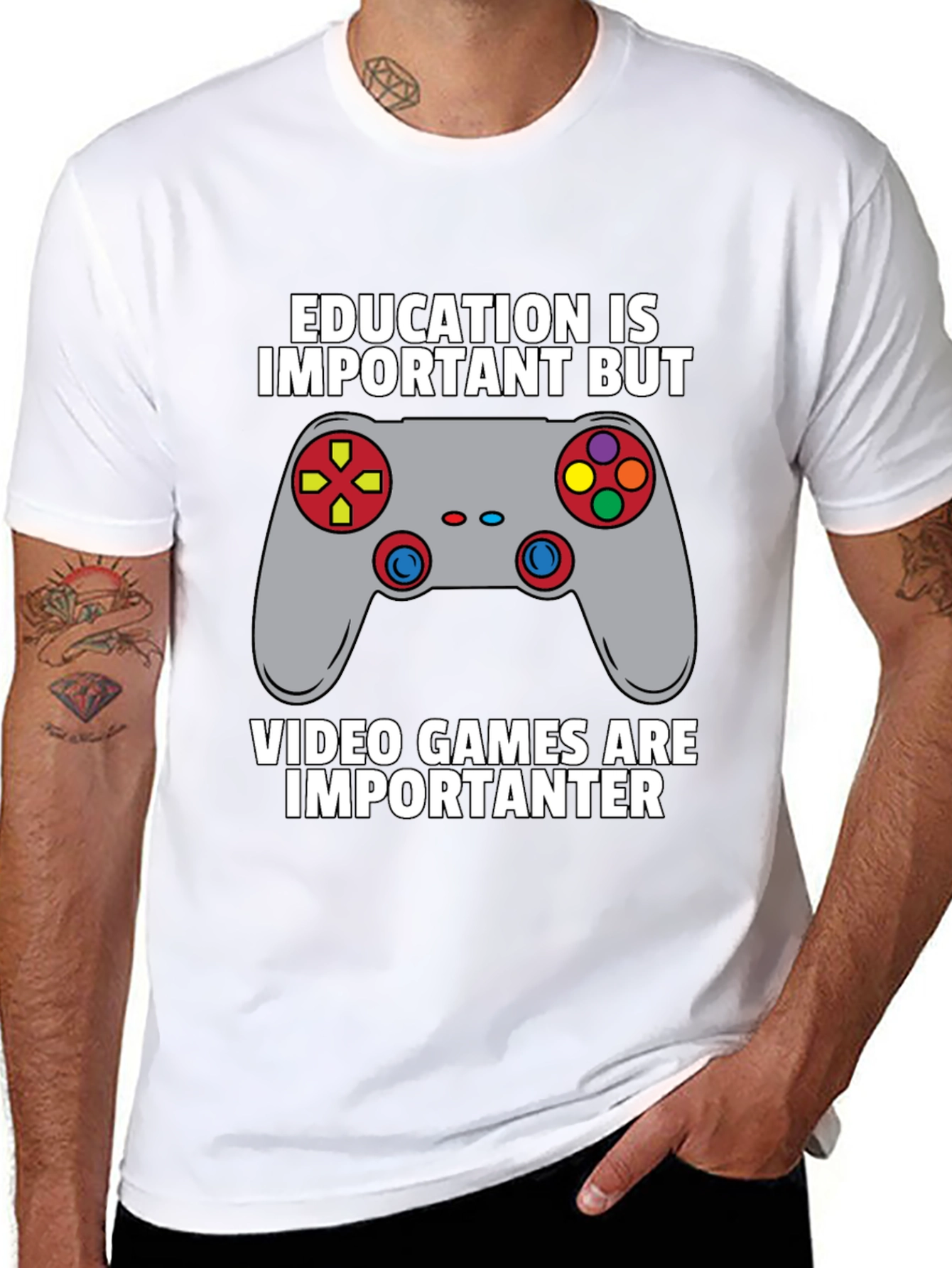 Funny Gamer T-Shirt - Education vs. Video Games Tee