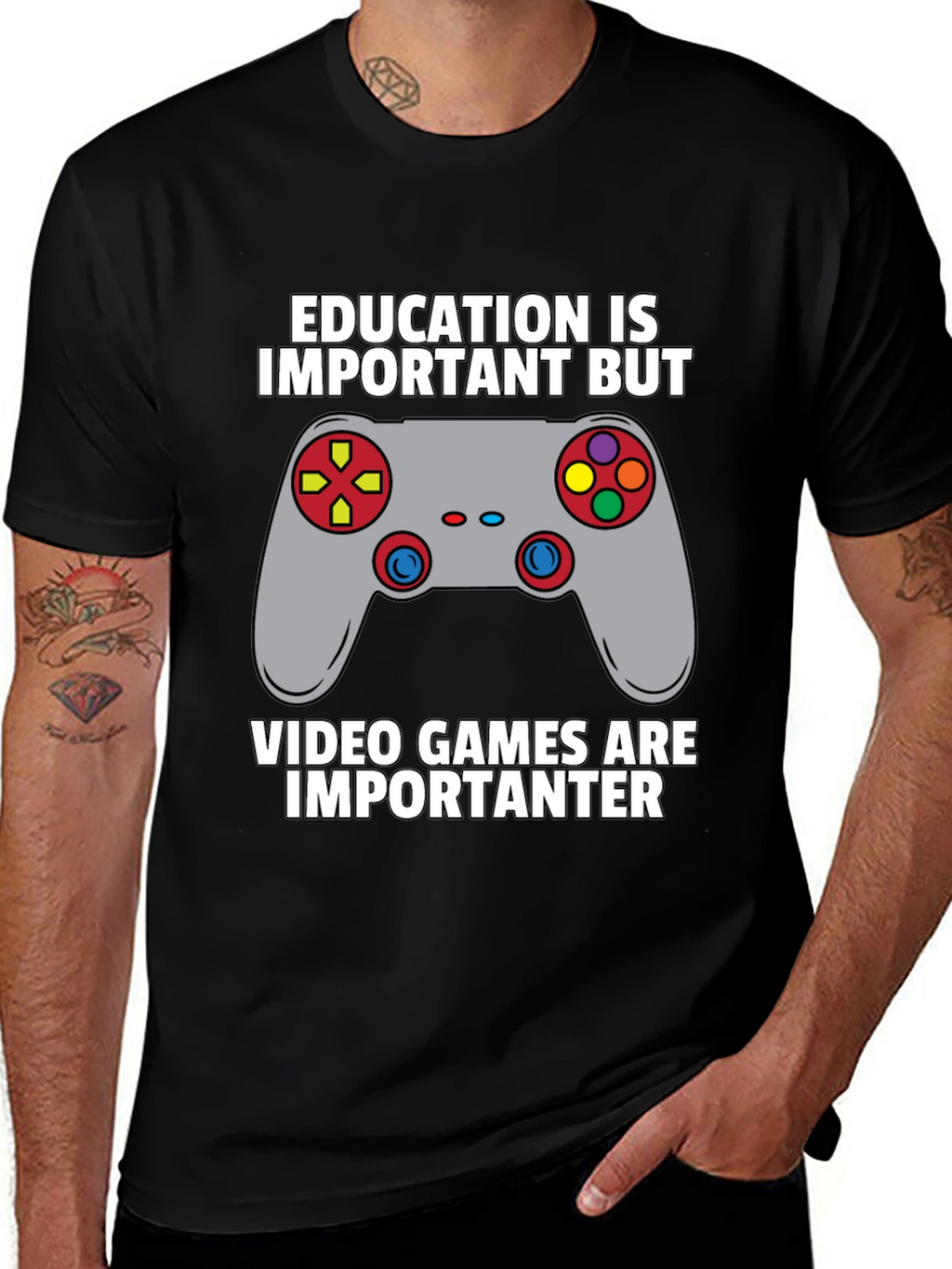 Funny Gamer T-Shirt - Education vs. Video Games Tee