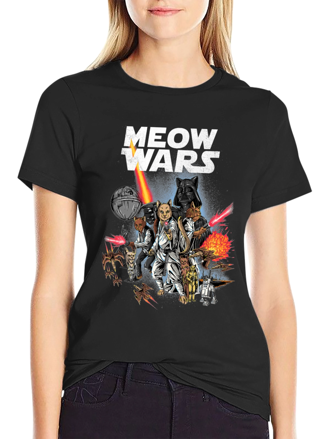 Meow Wars Funny Star Wars Cat Graphic T-Shirt