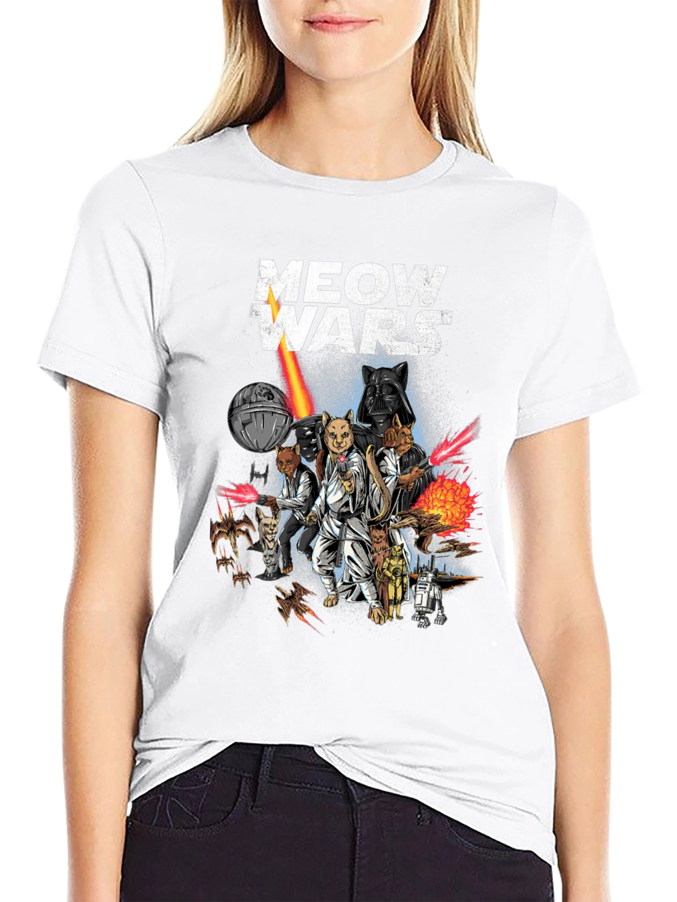 Meow Wars Funny Star Wars Cat Graphic T-Shirt