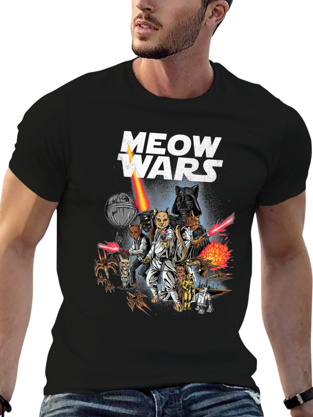 Meow Wars Funny Star Wars Cat Graphic T-Shirt