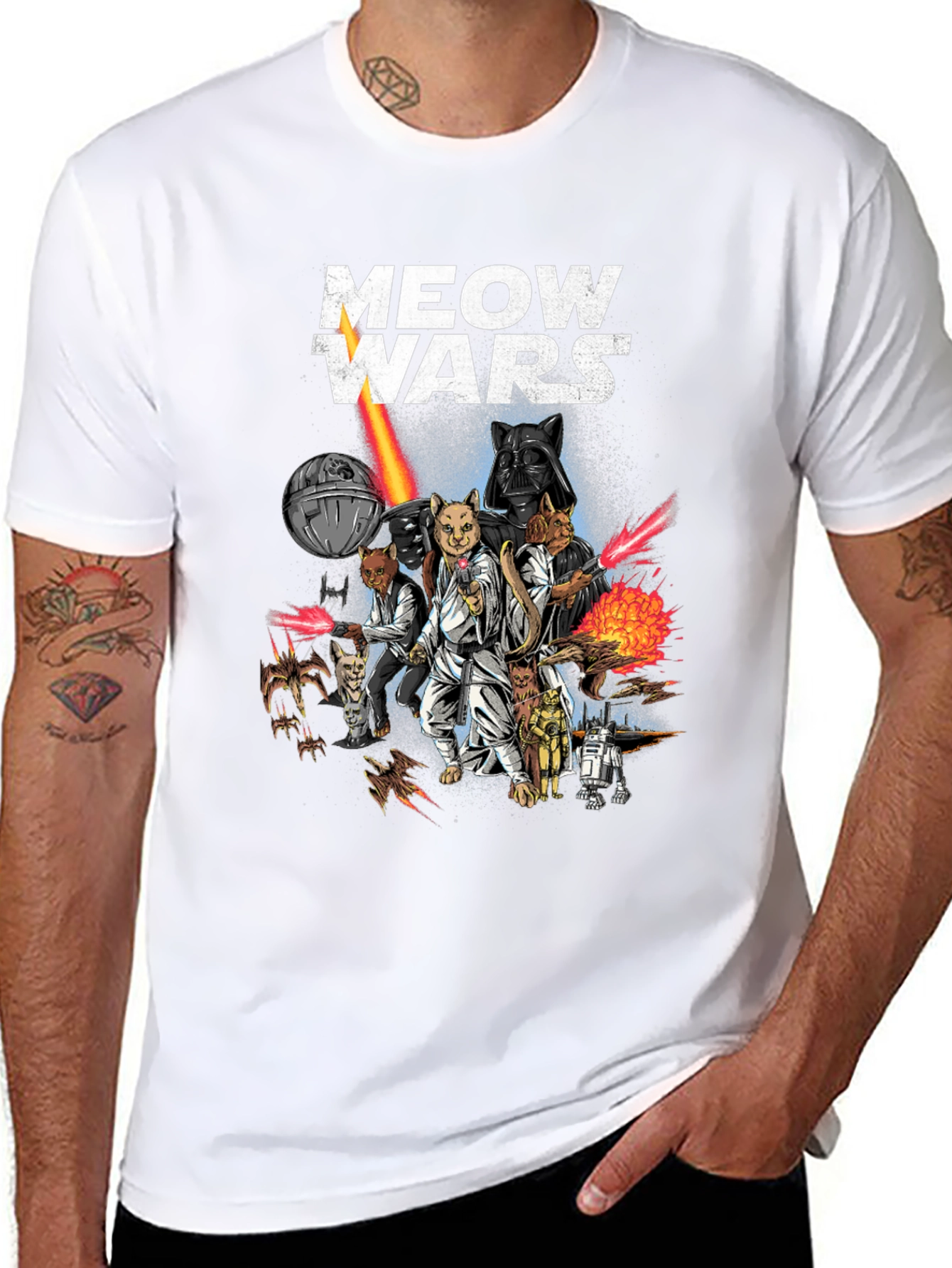 Meow Wars Funny Star Wars Cat Graphic T-Shirt