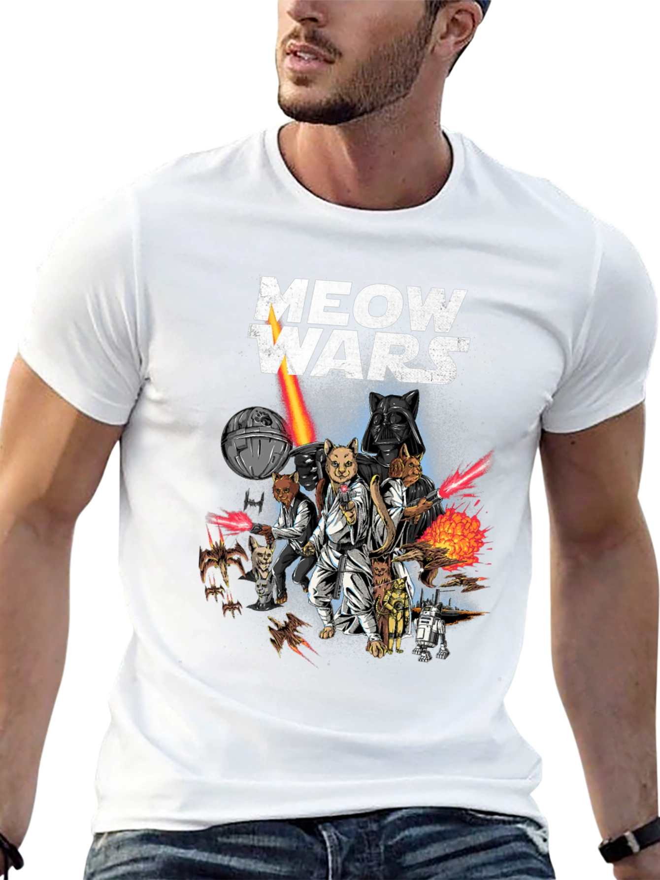 Meow Wars Funny Star Wars Cat Graphic T-Shirt