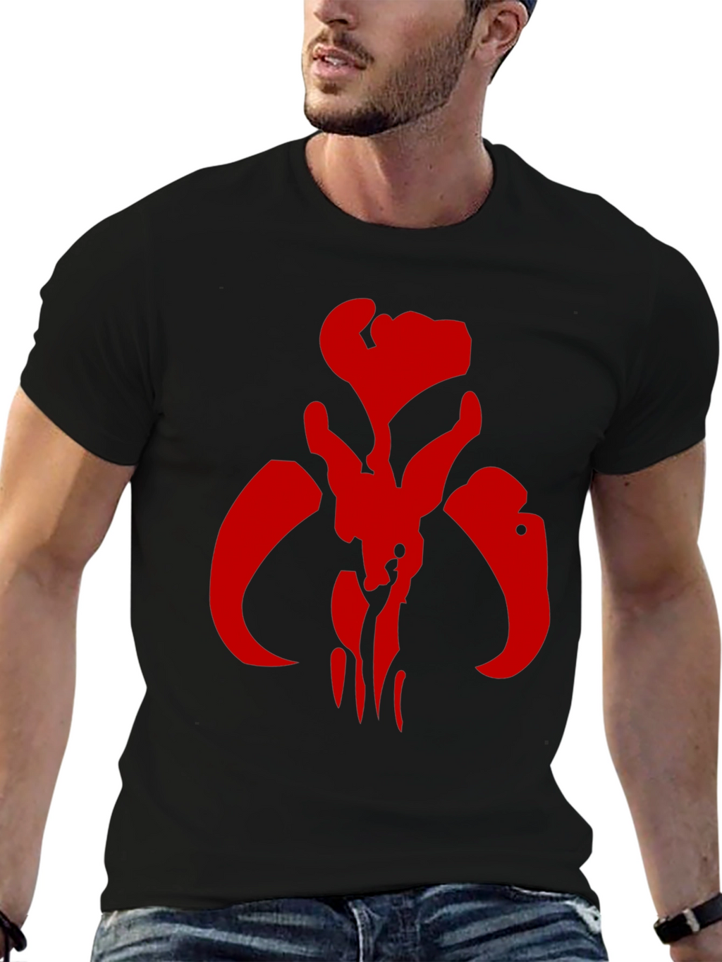 Red Mandalorian Symbol Black T-Shirt