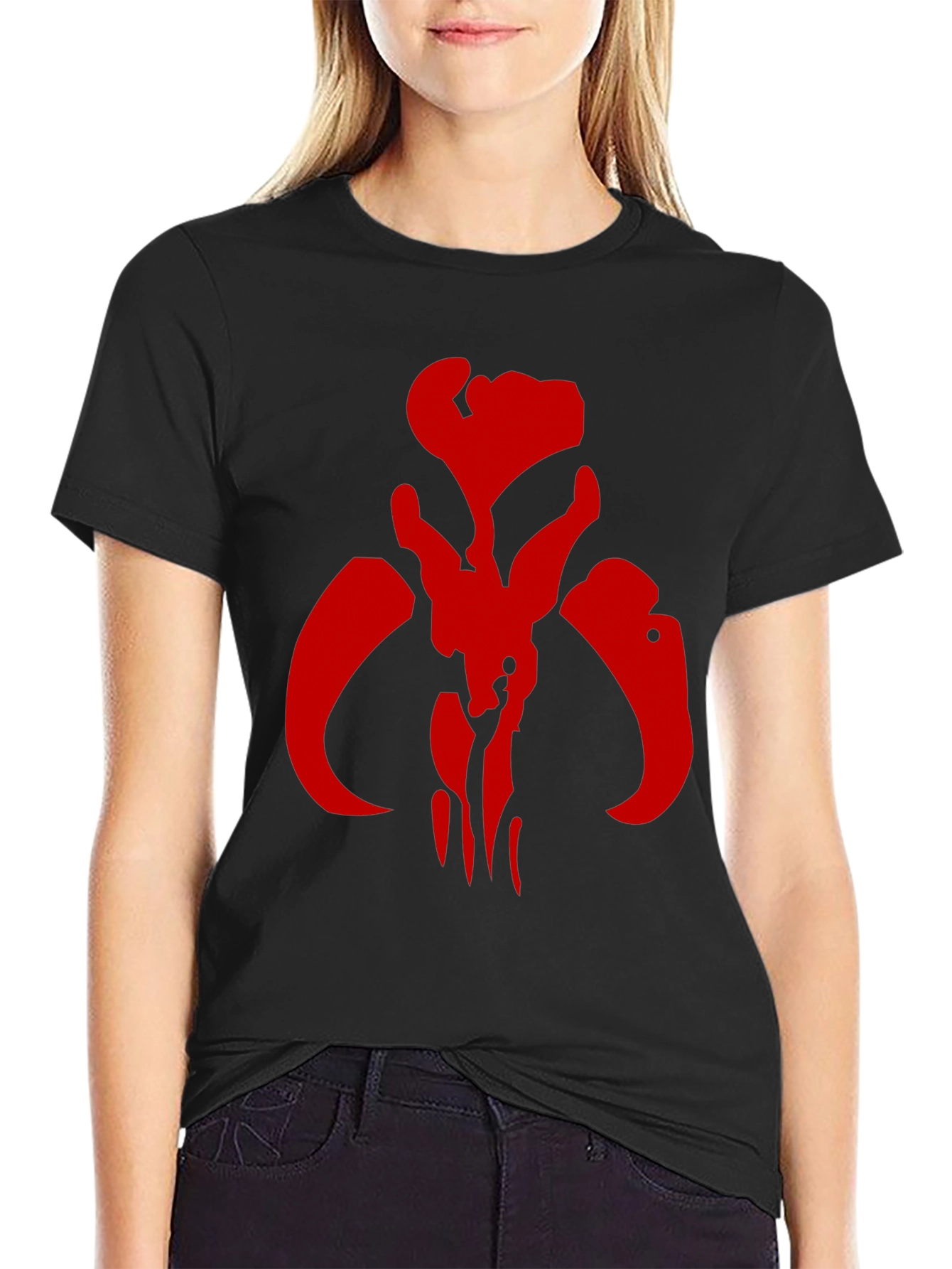 Red Mandalorian Symbol Black T-Shirt