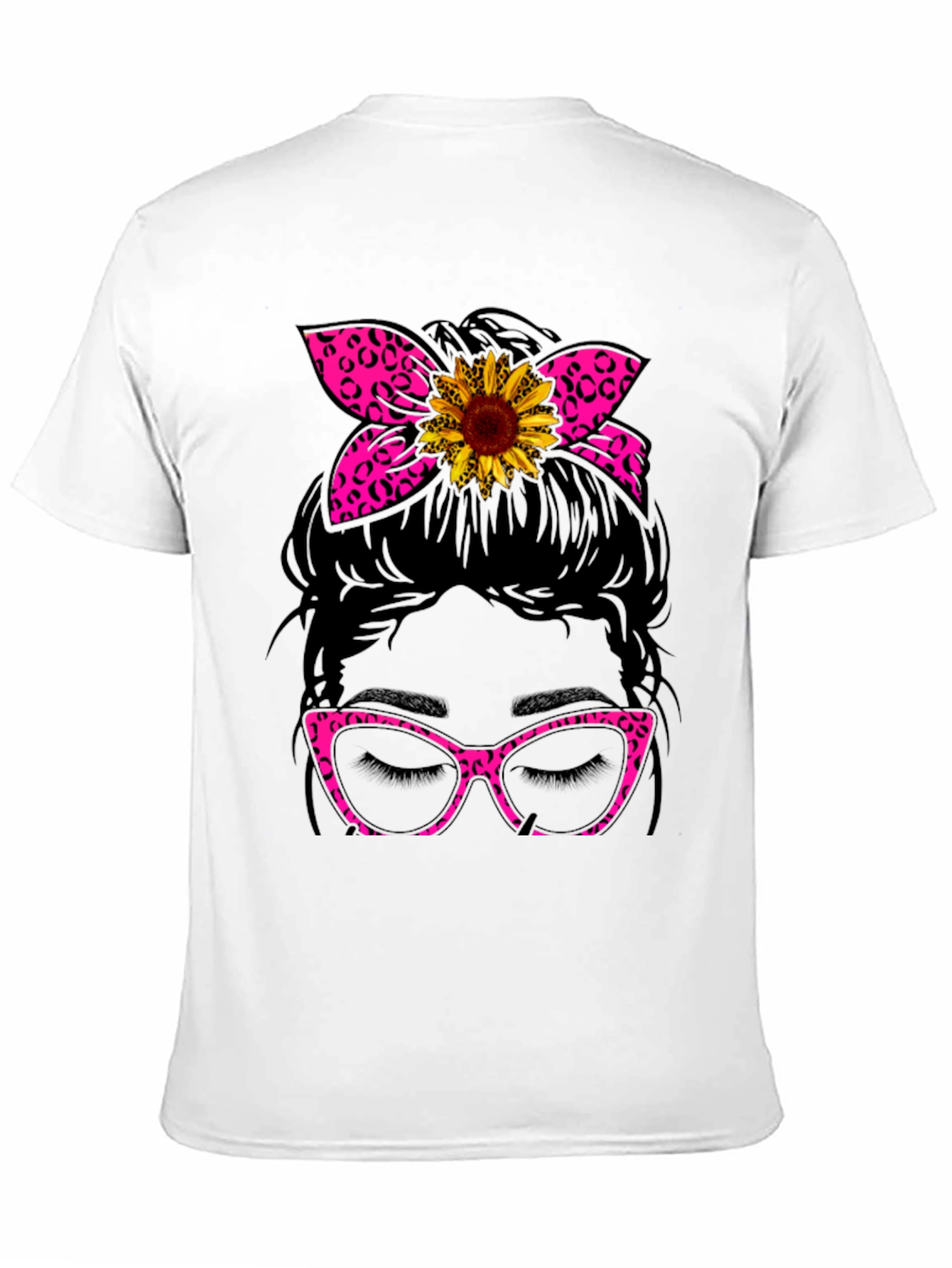 Messy Bun Sunflower Leopard Print T-Shirt