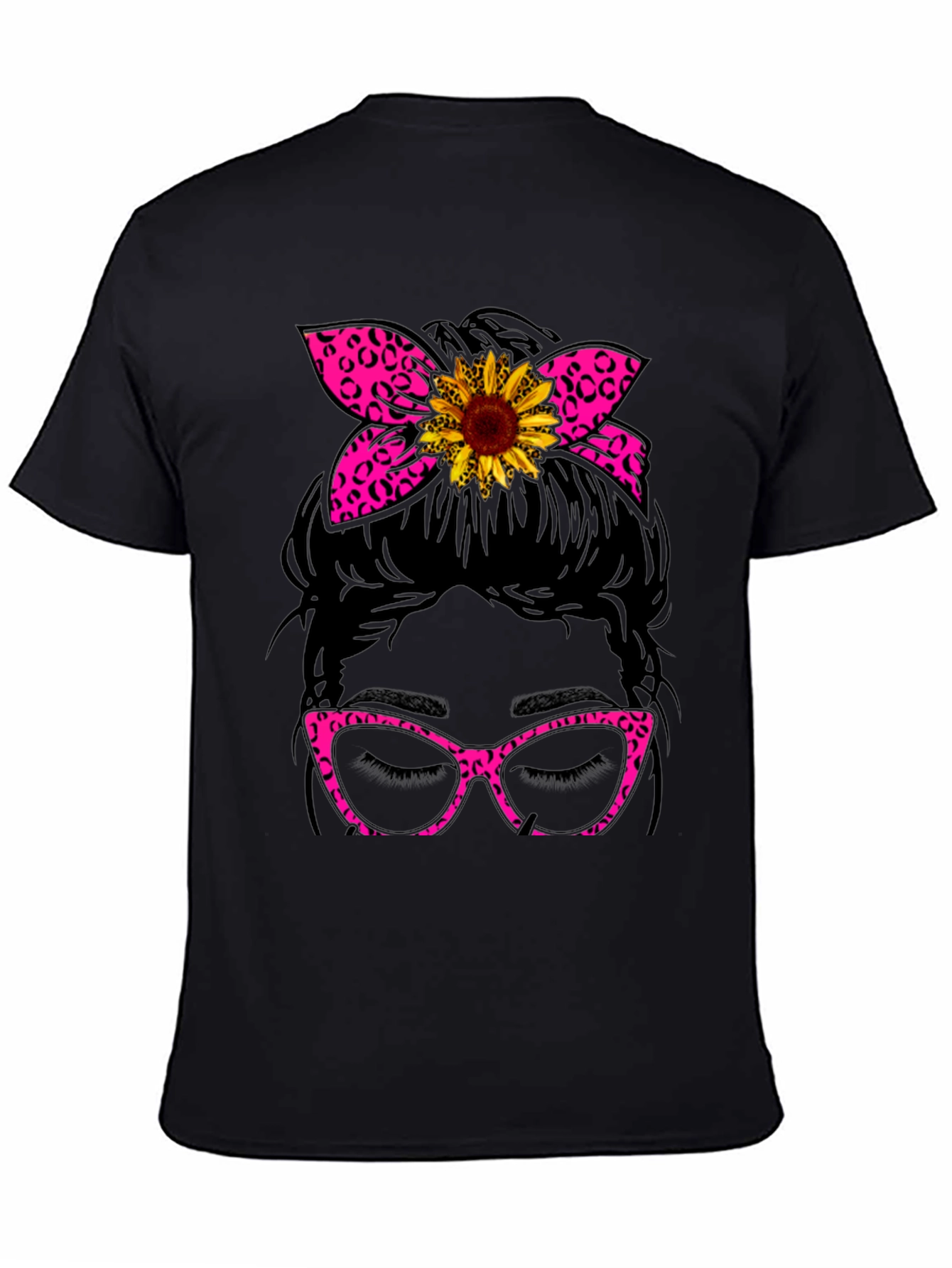 Messy Bun Sunflower Leopard Print T-Shirt