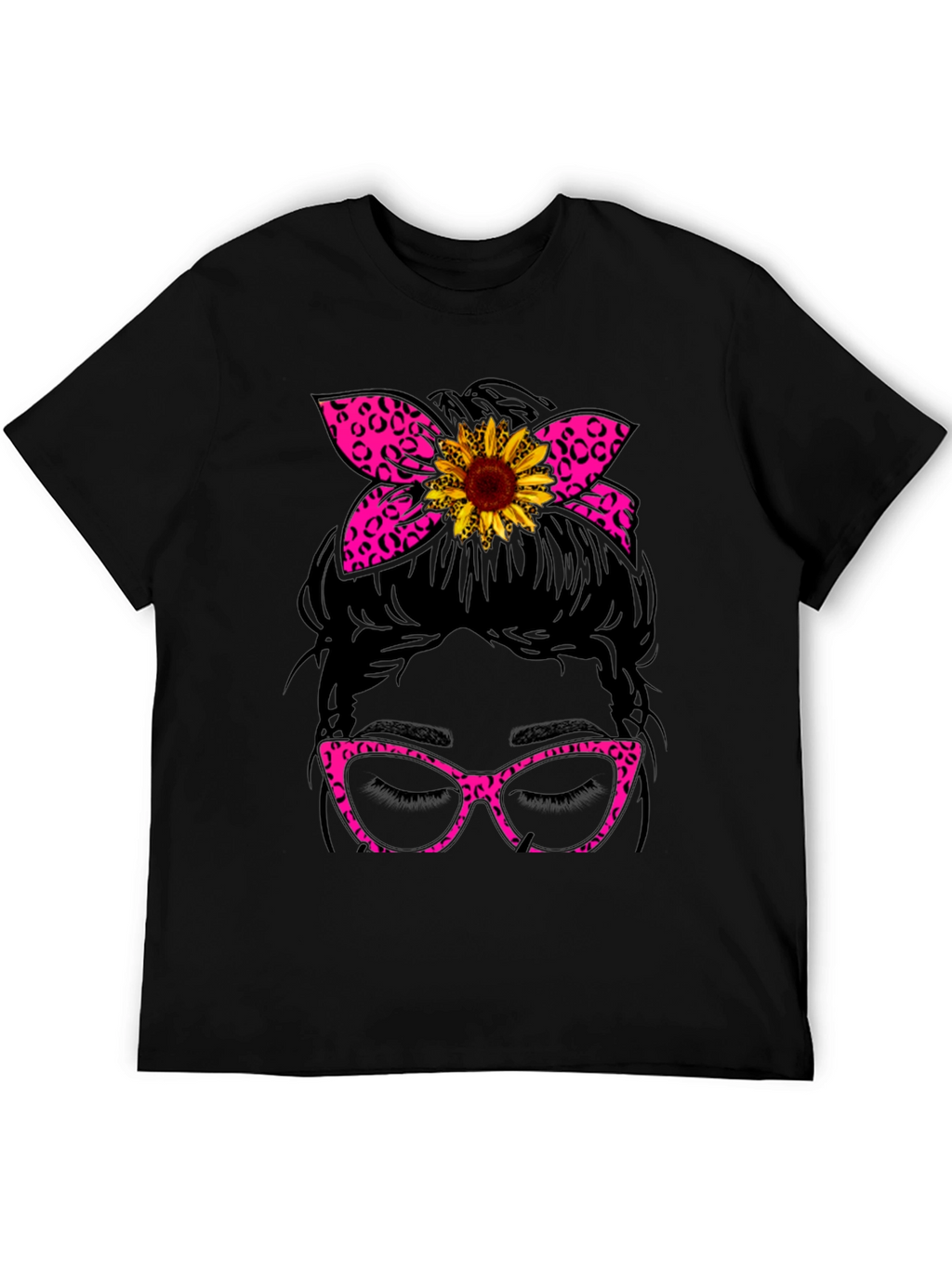 Messy Bun Sunflower Leopard Print T-Shirt