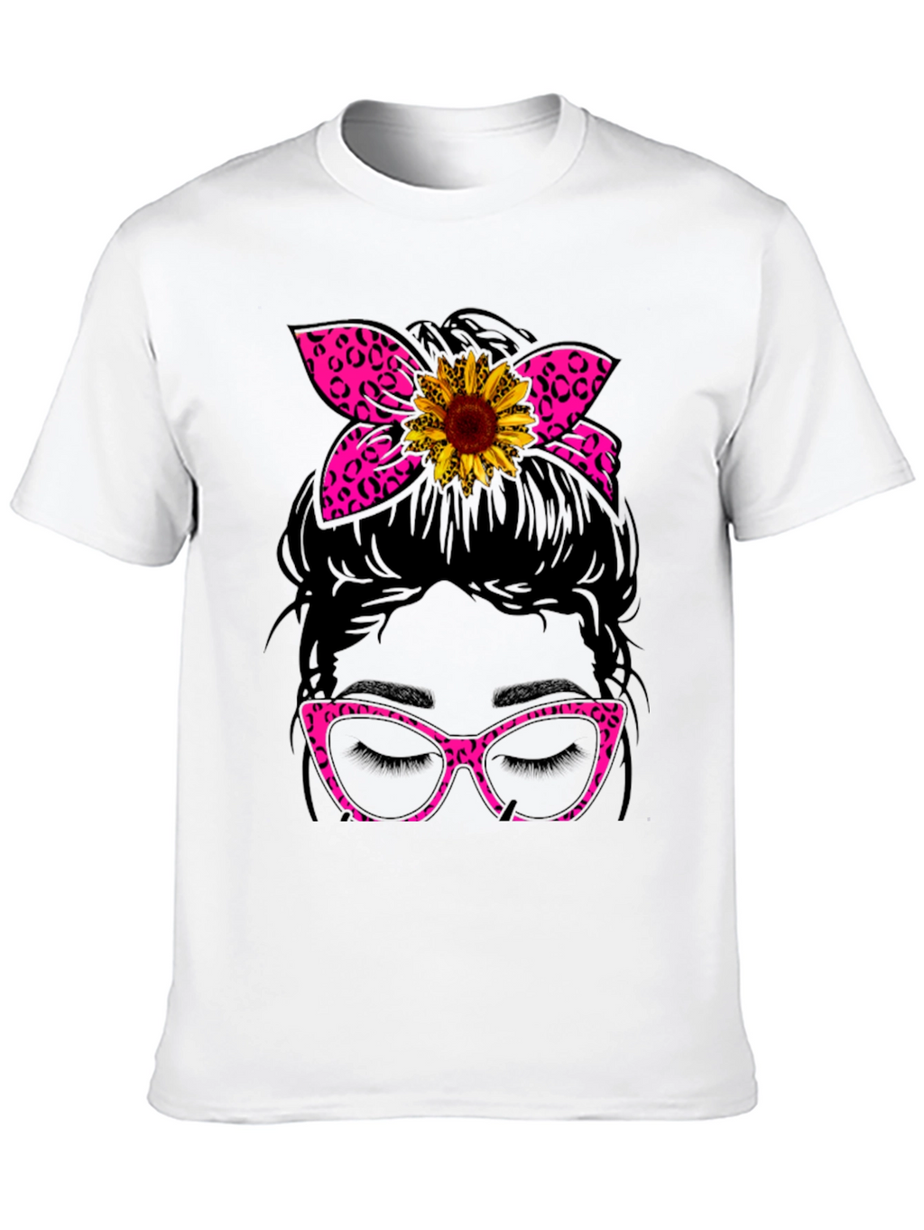 Messy Bun Sunflower Leopard Print T-Shirt