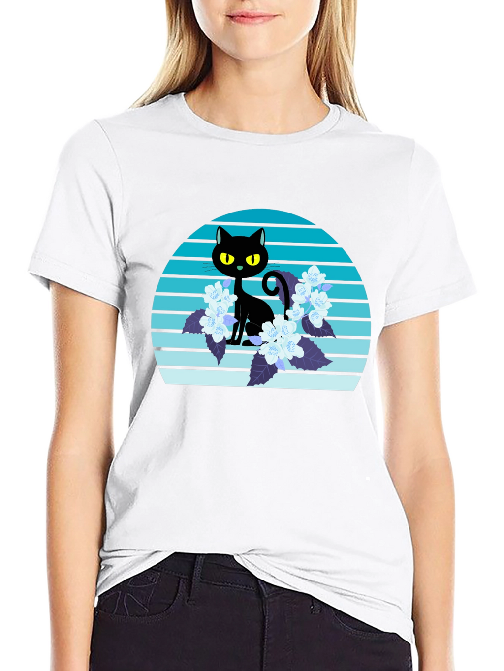 Black Cat Floral T-Shirt